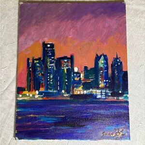 "Detroit Night Lights"  8 x 10 Painting
